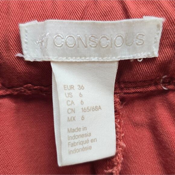 M H&M Conscious Women's Rust Orange Paperbag Belted Shorts Size 6 Patch Pockets - Picture 8 of 9